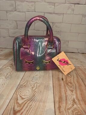 Betsey Johnson Mini Barrel Cat Bag Multicolor Glitter Crossbody Satchel NWT